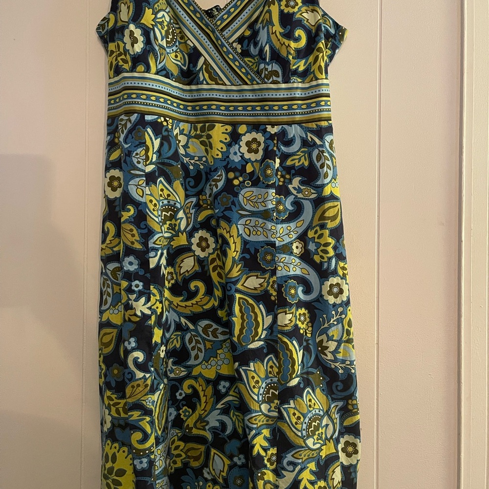 Vibrant Floral Midi Dress - Blue and Yellow